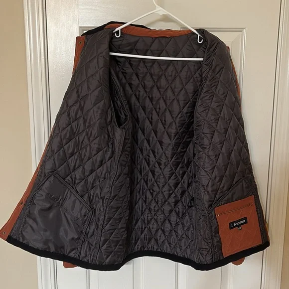 J Peterman Quilted Barn Jacket Brown Women’s M Corduroy Collar Button Front - Picture 13 of 15